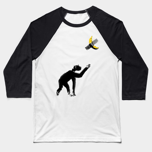 Chimpanzee with Banana Taped Baseball T-Shirt by quilimo